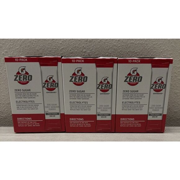 Gatorade Zero Fruit Punch Singles Drink Mix 3 Pack 10 Each Total 30 Packs - Picture 2 of 7